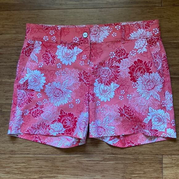 Isaac Mizrahi Coral/Red Floral Shorts, Size 10 - Picture 1 of 8